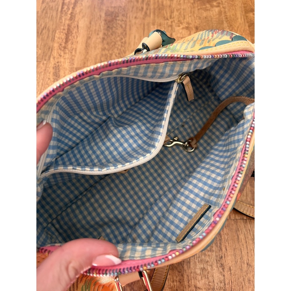 Dooney & Bourke Plaid Coated Canvas Barrel Bag Multicolor Scalloped Trim Satchel - Picture 15 of 16